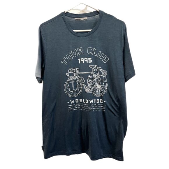 ICEBREAKER Blue Wool Bicycle Tour Club 1995 T Shirt Tee Top  Mens Size Large - Picture 1 of 7